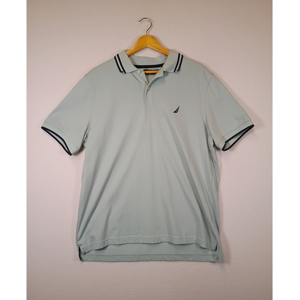Nautical Preppy Nautica Mens Size M Light Blue Shortβ Sleeve Tipped Polo Shirt